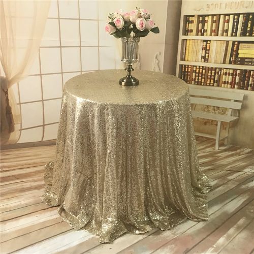  TRLYC 2018 New Round Wedding Light Gold Sequin Tablecloth, 120 Round Sequin Tablecloth
