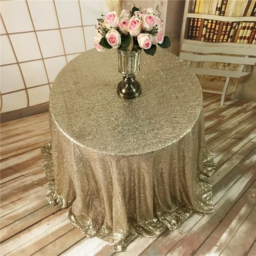  TRLYC 2018 New Round Wedding Light Gold Sequin Tablecloth, 120 Round Sequin Tablecloth