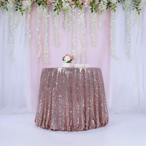  TRLYC 120 Round Rosegold Sequin Tablecloth Sequin Fabric for Wedding and Party