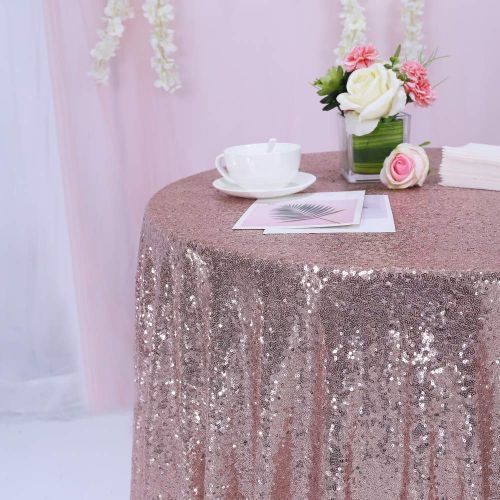  TRLYC 120 Round Rosegold Sequin Tablecloth Sequin Fabric for Wedding and Party