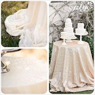 TRLYC 120 Sparkly Ivory Sequin Tablecloth, Round Sequin TableCloth, Sequin Table Cloths Sparkly Ivory Table Sequin Linens for Wedding