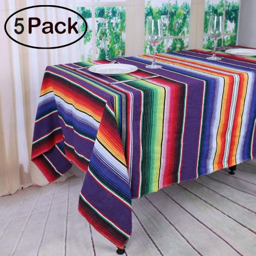  TRLYC Pack of Five 57x102 inches Mexican Serape Tablecloths for Mexican Party Wedding Decorations Fringe Cotton Tablecloth