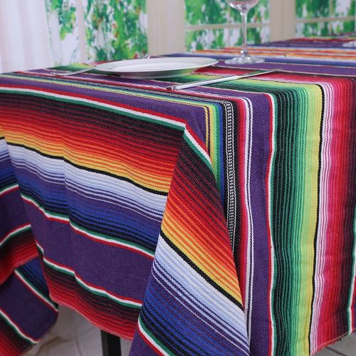  TRLYC Pack of Five 57x102 inches Mexican Serape Tablecloths for Mexican Party Wedding Decorations Fringe Cotton Tablecloth