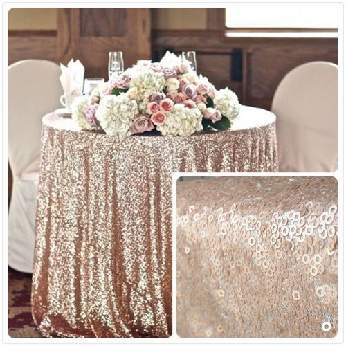  TRLYC 120 Round Shiny Champagne Sequin Tablecloth for Wedding and Party