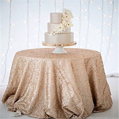  TRLYC 120 Round Shiny Champagne Sequin Tablecloth for Wedding and Party