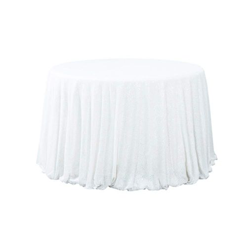  TRLYC 120 White Round Square Sequins Wedding Tablecloth, Sparkly Table Cloth for Wedding, Event