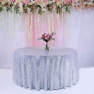 TRLYC 132 Round Sparkly silver Sequin Table Cloth Sequin Table Cloth,Cake Sequin Tablecloths, Sequin Linens for Wedding