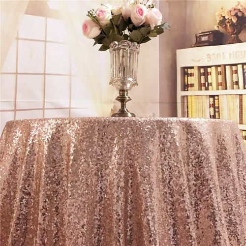  TRLYC 120 Round Sparkly Rose Gold Sequin Table Cloth Sequin Table Cloth, Cake Sequin Tablecloths, Sequin Linens for Wedding