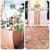TRLYC 8FT 90x156 Sparkly Royal Rose Gold Square Sequins Wedding Tablecloth, Sparkly Table cloth for Wedding, Event