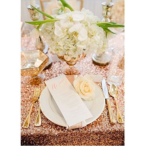  TRLYC 48 48 Sparkly Rose Gold Square Sequins Wedding Tablecloth, Sparkly Overlays Table Cloth for Wedding, Event