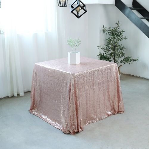  TRLYC 90x90 Sparkly Rose Gold Square Sequins Wedding Tablecloth, Sparkly Overlays Table Cloth for Wedding, Event