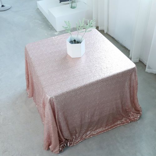  TRLYC 90x90 Sparkly Rose Gold Square Sequins Wedding Tablecloth, Sparkly Overlays Table Cloth for Wedding, Event