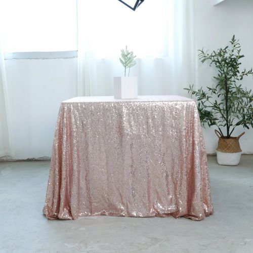  TRLYC 90x90 Sparkly Rose Gold Square Sequins Wedding Tablecloth, Sparkly Overlays Table Cloth for Wedding, Event