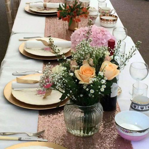  TRLYC 14x108 Rose Gold Sequin Table Runner, Sequin Table Cloth, Sequin Tablecloths, Sequin Linens