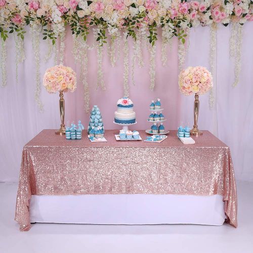  TRLYC 48x72 Sparkly Rose Gold Square Sequins Wedding Tablecloth, Sparkly Overlays Table Cloth for Wedding, Event