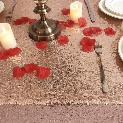  TRLYC 60x120 Sparkly Rose Gold Square Sequins Wedding Tablecloth, Sparkly 6FT-8FT Overlays Table Cloth for Wedding, Event