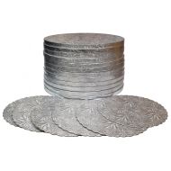TROLIR 10 Inch Round Cake Drums, 12 Pack, Smooth Edge, Sturdy and Greaseproof Boards Of 1/2 Inch Thick Corrugated Paper, Coated With Embossed Foil Of Silver Grape Leaf, Bonus - 6 S