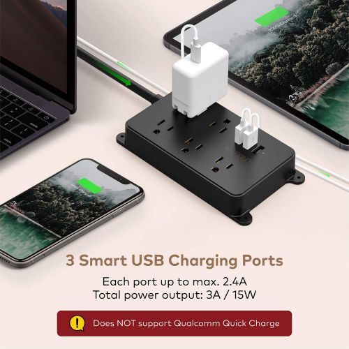  [아마존 핫딜] [아마존핫딜]TROND Power Strip with 3 USB Ports, 5 Widely-Spaced Outlets, Flat Wall Plug, 5-Foot Heavy-Duty Extension Cord, for Home Bedside Office Accessories