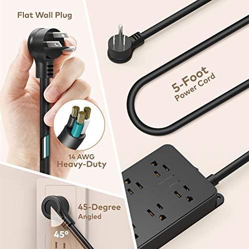  [아마존 핫딜] [아마존핫딜]TROND Power Strip Surge Protector with 3 USB Ports, 7 Widely-Spaced Outlets, Flat Plug, 1700 Joules, 5-Foot Heavy-Duty Extension Cord, Wall Mountable