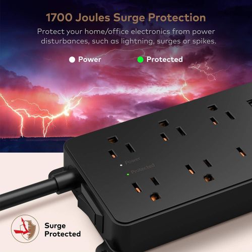  [아마존 핫딜] [아마존핫딜]TROND Power Strip Surge Protector with 3 USB Ports, 7 Widely-Spaced Outlets, Flat Plug, 1700 Joules, 5-Foot Heavy-Duty Extension Cord, Wall Mountable