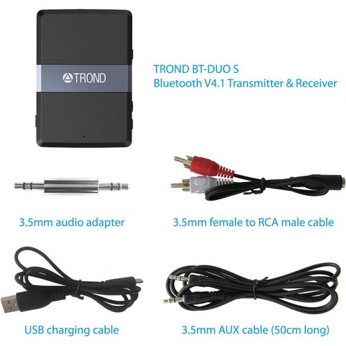  TROND V5.0 Bluetooth Transmitter Receiver - for TV to Wireless Headphones, 2-in-1 3.5mm Audio Bluetooth Adapter with Volume Control, RCA Plugs, AptX Low Latency, Dual Link Pair 2 D