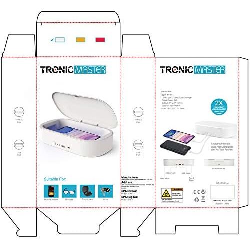  TRONICMASTER UV Phone Sanitizer Box with Type-C Charging UVC Lamp Phone Cleaner Box for iOS Android Smart Watches Purse Glasses Tool