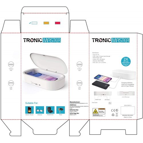  TRONICMASTER UV Phone Sanitizer Box with Type-C Charging UVC Lamp Phone Cleaner Box for iOS Android Smart Watches Purse Glasses Tool