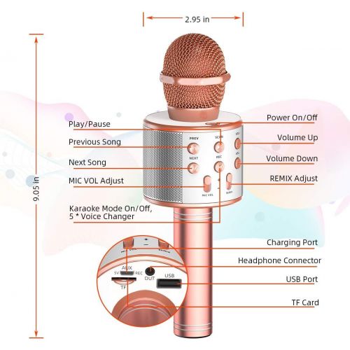  TRONICMASTER Wireless Karaoke Microphone Bluetooth, 3 in 1 Wireless Portable Handheld Mic Karaoke Machine for Christmas Home Birthday Party, Voice Disguiser Karaoke Microphone for