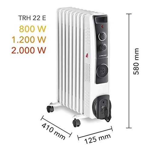  [아마존베스트]TROTEC Oil radiators TRH 22 E - electric, energy-saving radiator with 9 ribs, 3 heat settings (800/1,200/2,000 watts), adjustable thermostat, turbo fan and safety shut-off function