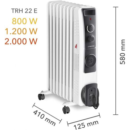  [아마존베스트]TROTEC Oil radiators TRH 22 E - electric, energy-saving radiator with 9 ribs, 3 heat settings (800/1,200/2,000 watts), adjustable thermostat, turbo fan and safety shut-off function