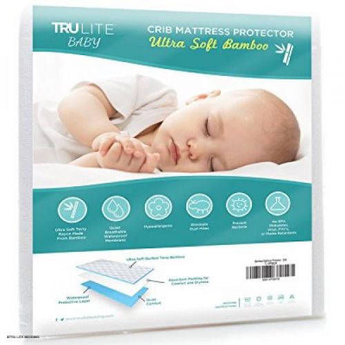  Baby Crib Mattress Protector Pad - The Softest Bamboo Rayon Fiber Quilted Terry - Waterproof & Hypoallergenic - Protect from Dust Mites & Mold - TRU Lite Bedding Crib Size