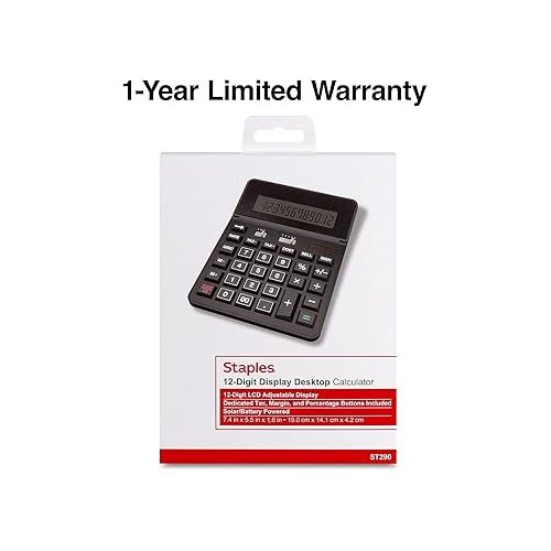  TRU RED TR290 TR290 12-Digit Desktop Calculator, Black