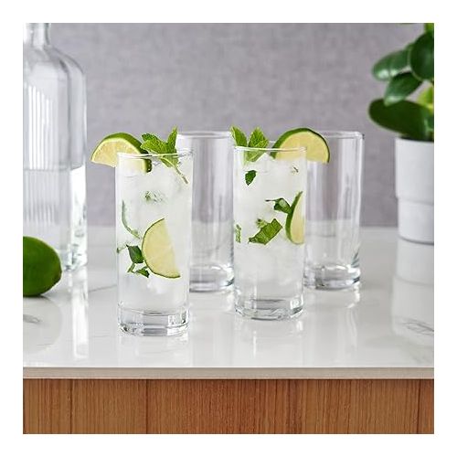  True Highball Cocktail Large Drinking Glasses With Heavy Base, Tall Glass Tumbler, Water Glasses, Glasses for Kitchen, Drink cup Set Of 4, 11 Ounces