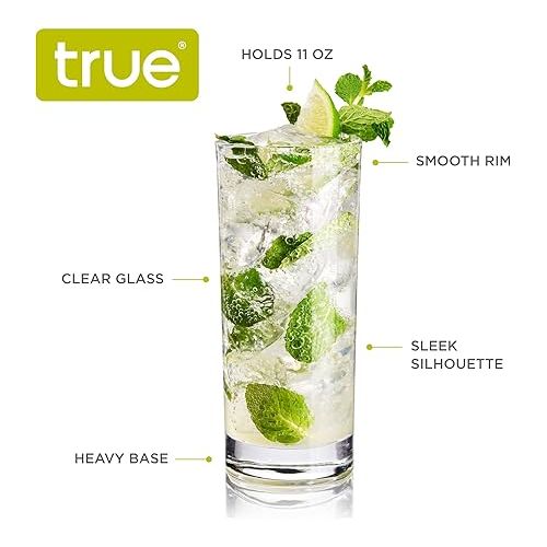  True Highball Cocktail Large Drinking Glasses With Heavy Base, Tall Glass Tumbler, Water Glasses, Glasses for Kitchen, Drink cup Set Of 4, 11 Ounces