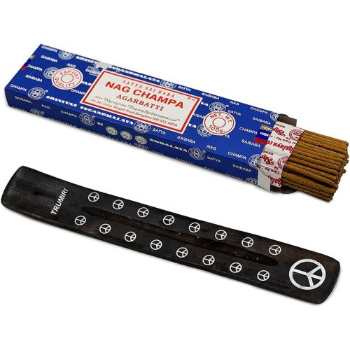  인센스스틱 TRUMIRI Incense Stick Holder Bundle with Satya Sai Baba Nagchampa 100g Incense Sticks - Pack of 1 (Approx 100 Sticks)