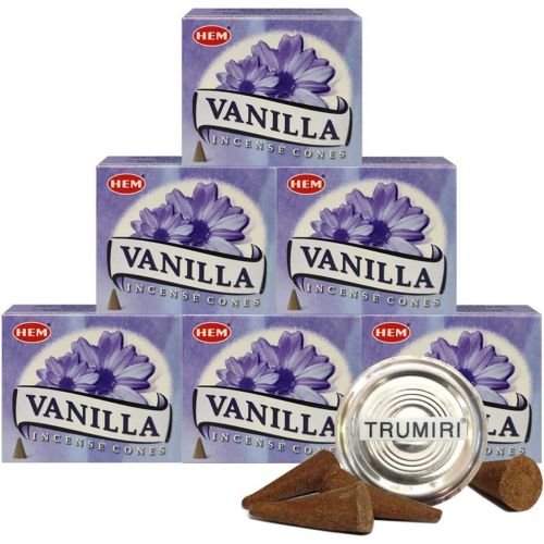  인센스스틱 TRUMIRI Incense Cone Holder Bundle with Hem Vanilla Incense Cones - Pack of 6 (Approx 60 Cones)