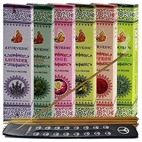  인센스스틱 TRUMIRI Ayurvedic Incense Sticks Variety Pack #3 And Incense Stick Holder Bundle With 6 Natural Fragrances