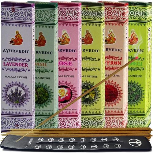 인센스스틱 TRUMIRI Ayurvedic Incense Sticks Variety Pack #3 And Incense Stick Holder Bundle With 6 Natural Fragrances