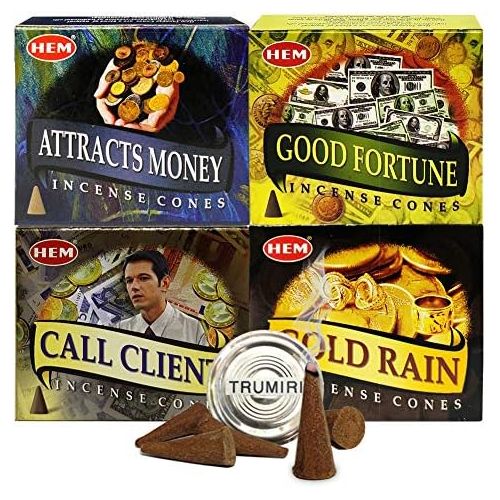  인센스스틱 TRUMIRI Hem Incense Cones Variety Pack #1 And Cone Incense Burner Bundle With 4 Money Luck And Business Themed Fragrances