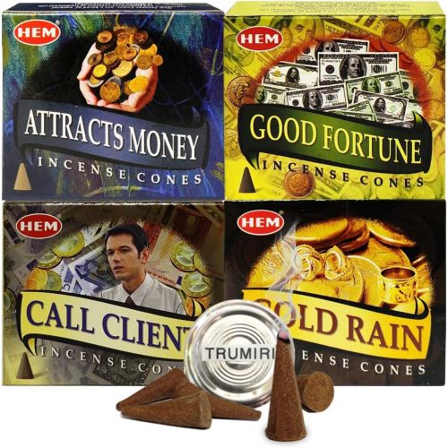  인센스스틱 TRUMIRI Hem Incense Cones Variety Pack #1 And Cone Incense Burner Bundle With 4 Money Luck And Business Themed Fragrances