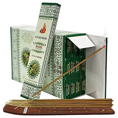  인센스스틱 TRUMIRI Basil Incense Sticks And Holder Bundle Ayurvedic Hand Made Insence Insense