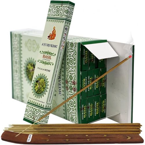  인센스스틱 TRUMIRI Basil Incense Sticks And Holder Bundle Ayurvedic Hand Made Insence Insense