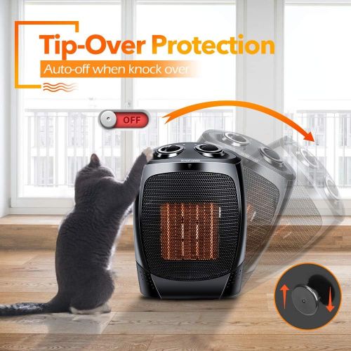  [아마존 핫딜] TRUSTECH Space Heater, 1500W Portable Heater, Up to 200sq, 3 Modes Adjustable, Tip-Over and Overheat Protection, Adjustable Thermostat, Fast Heat in 3s, PTC Heating Space heaters f