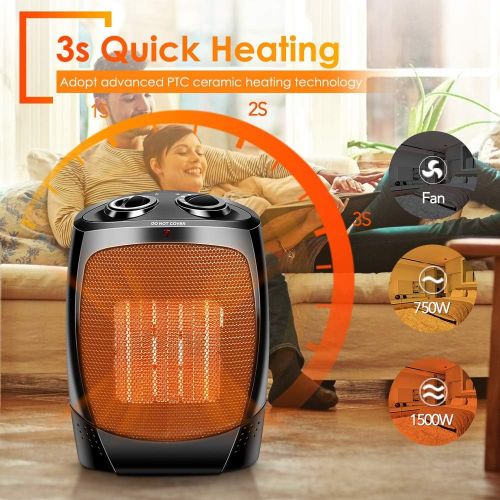  [아마존 핫딜] TRUSTECH Space Heater, 1500W Portable Heater, Up to 200sq, 3 Modes Adjustable, Tip-Over and Overheat Protection, Adjustable Thermostat, Fast Heat in 3s, PTC Heating Space heaters f