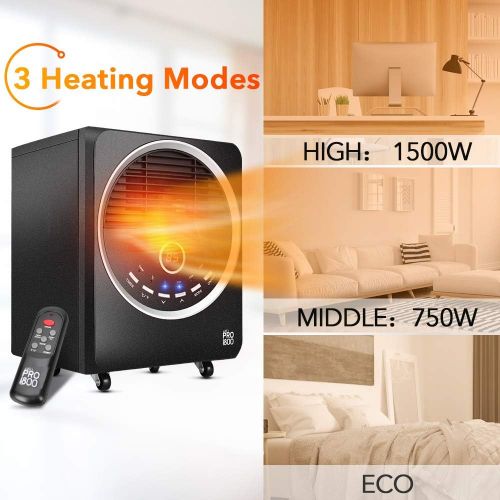  [아마존 핫딜] TRUSTECH Space Heater -1500W Portable Heater with 4 wheels, 3 Heating Modes, Tip-Over and Overheat Protection, Quiet, Timer, Adjustable Thermostat, Remote Control Electric Heater for Warmin