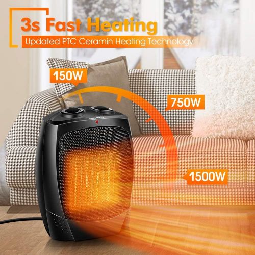  [아마존베스트]TRUSTECH Space Heater, 1500W Portable Heater, Up to 200sq, 3 Modes Adjustable, Tip-Over and Overheat Protection, Adjustable Thermostat, Fast Heat in 3s, PTC Heating Space heaters for Indoor