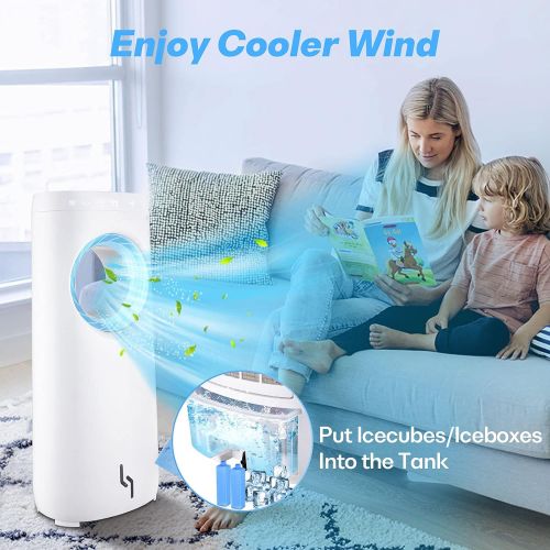  Trustech Evaporative Air Cooler, 3-In-1 Bladeless Fan, Instant Cool & Humidify with 3 Wind Speeds, No Noise, 12H Timer, LED display, Suitable for Large Room Office, Remote Control
