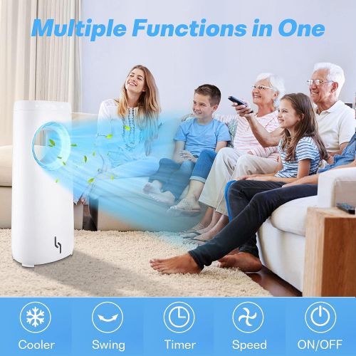  Trustech Evaporative Air Cooler, 3-In-1 Bladeless Fan, Instant Cool & Humidify with 3 Wind Speeds, No Noise, 12H Timer, LED display, Suitable for Large Room Office, Remote Control