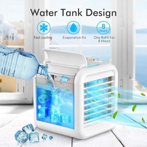  TRUSTECH Portable Air Conditioner Fan, Personal Air Cooler with Icebox, USB Desk Fan with 3 Speeds, Evaporative Air Cooler for Home, Office & Outdoor Use, Air Humidifier, USB Charging, 7 Li