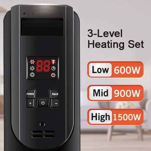  TRUSTECH Heater, Oil-Filled Radiator with Remote Control, Digital Display, Overheat & Tip-Over Protection, 600W900W1500W Constant Heating Comfortable Companion in Cold Weather, B